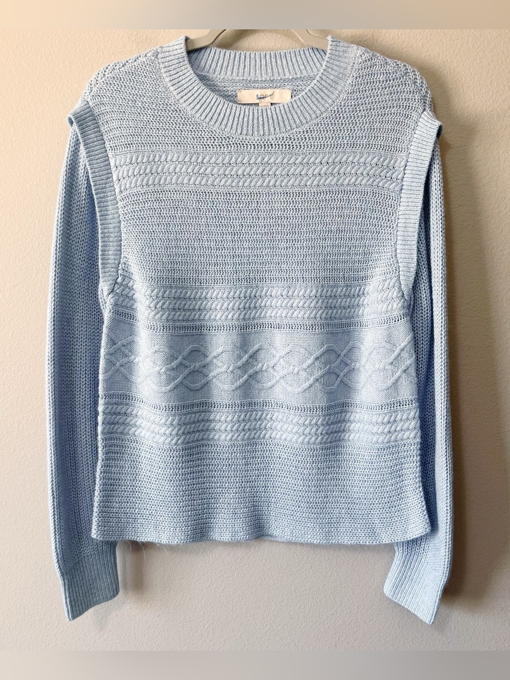 LOFT NWT Light Blue Cable Knit Long Sleeve Sweater Size Medium Winter Workwear